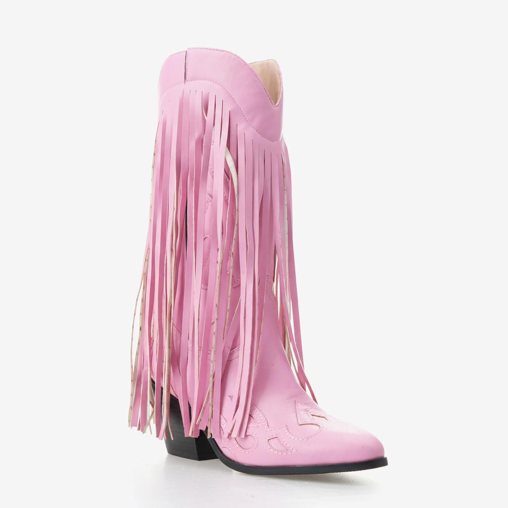 Tuhoomall Comfortable Western Cowgirl Boots with Chunky Heel, Floral Applique and Fringe Detail for Casual Outings All Seasons Tuhoomall