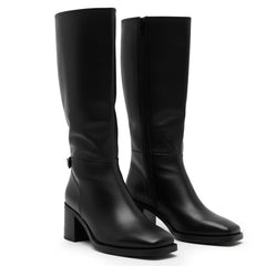 Tuhoomall Comfortable Knee High Boots for Women, Stylish Chunky Heel, Chic Square Toe, Zipper Closure, All-Season Durable Leather Tuhoomall
