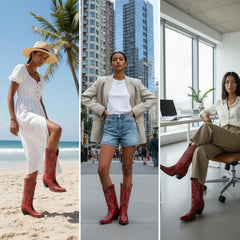 Tuhoomall Retro Embroidered Slip-On Mid Calf Chunky Heel Boots for Party Performance