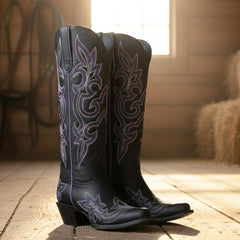 Tuhoomall Western Embroidered Mid Calf Boots - Chunky Heel, Slip-On Style for Everyday Fashion, Comfortable Rubber Sole for Outdoor Use