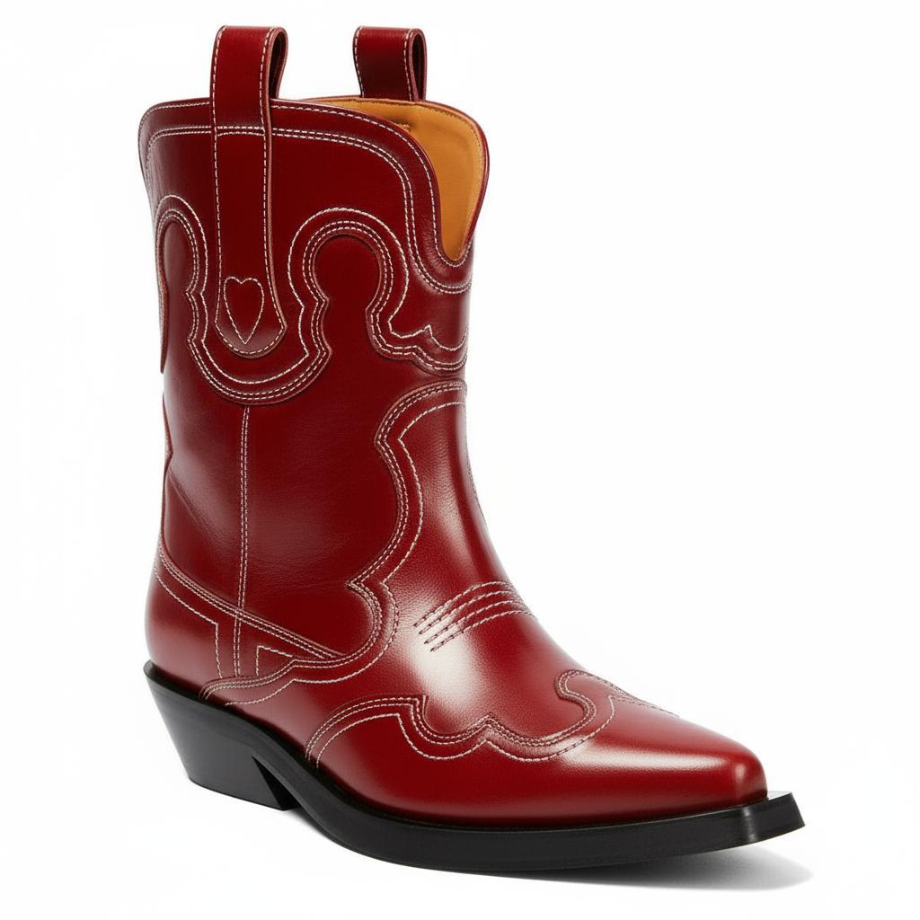 Tuhoomall Chic Mid Calf Western Boots For Women | Floral Embroidery | Slip-On Chunky Heel | Casual Fashion Footwear For Travel Tuhoomall