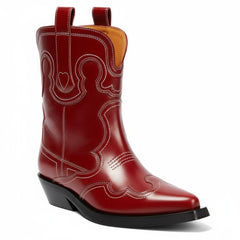 Tuhoomall Chic Mid Calf Western Boots For Women | Floral Embroidery | Slip-On Chunky Heel | Casual Fashion Footwear For Travel Tuhoomall
