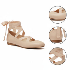 Tuhoomall Ballet Flat Shoes For Parties And Performances, Comfortable Round-Toe Design With Satin Finish And Cross Straps Tuhoomall
