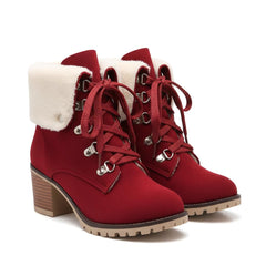 Tuhoomall Fashion Casual Ankle Boots for Women, Classic Street Style, Round Toe, Mid Heel, Lace-Up, Solid Color, Perfect for Winter Wear