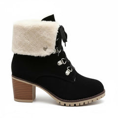 Tuhoomall Fashion Casual Ankle Boots for Women, Classic Street Style, Round Toe, Mid Heel, Lace-Up, Solid Color, Perfect for Winter Wear