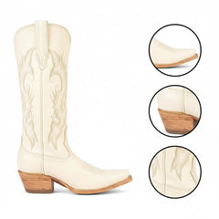 Tuhoomall Western Cowgirl Boots Mid Calf Chunky Heel Slip-On Embroidered Fashion Boots for Travel Outdoor Classic Style