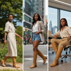 Tuhoomall Comfortable Fashion Ankle Boots for Casual, Office, and Daily Wear - Chunky Heel, Square Toe, Solid Color, All-Leather, Perfect for All Seasons