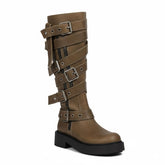 Tuhoomall Retro Chunky Knee-High Boots For Women, Comfortable Round Toe, Zipper Closure, Studded Design, Stylish Casual Footwear Tuhoomall