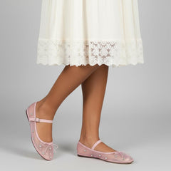 Tuhoomall Comfortable Rhinestone Ballet Flats for Women - Casual Blue Mesh Slip-On Shoes with Low Heel and Round Toe