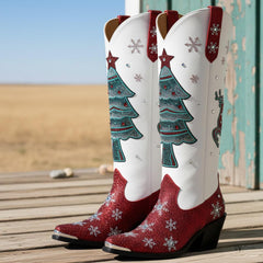 Tuhoomall Western Style Knee High Boots for Fashionable Casual Daily Wear with Comfortable Wide Toe and Sparkling Rhinestones, All-Season Footwear