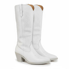 Tuhoomall Western Cowboy Boots, Chunky Block Heel, Embroidered Design, Mid Calf Length, Fashion Casual, Perfect for Performances and Everyday Wear