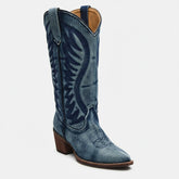 Tuhoomall Western Vintage Embroidered Cowboy Boots for Women, Chunky Heels, Classic Retro Style, Easy Slip-On, Ideal for Casual Spring and Autumn Wear