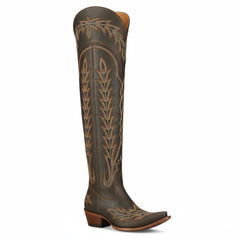 Tuhoomall Western Knee High Boots for Women, Floral Embroidery, Rubber Sole, Adjustable Buckle, Chunky Heel, All-Season Casual Wear