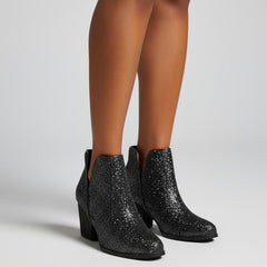 Tuhoomall Glitter Ankle Boots for Women, 3-Inch Chunky Heel, Shiny Pointed Toe, Perfect for Parties and Fashion Events