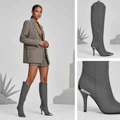 Tuhoomall Stylish High Heel Ankle Boots with Zipper, 10cm Stiletto, Rubber Sole, Metallic Shine, Denim Finish for Fashion, Casual, Office