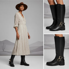 Tuhoomall Knee High Boots For Women With Round Toe And Low Chunky Heel, Classic Style For Parties And Performances, Adjustable Buckle Closure, Retro Fashion