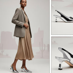 Tuhoomall Comfortable Kitten Heel Slip-On Shoes, Metallic Finish, Fashionable for Work and Travel, Made with Genuine Leather, Perfect for Spring and Summer