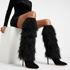 Tuhoomall Faux Suede Womens Fashion Booties With 4 Inch Heels, Zip Closure, Pointed Toe, Perfect For Parties And Performances