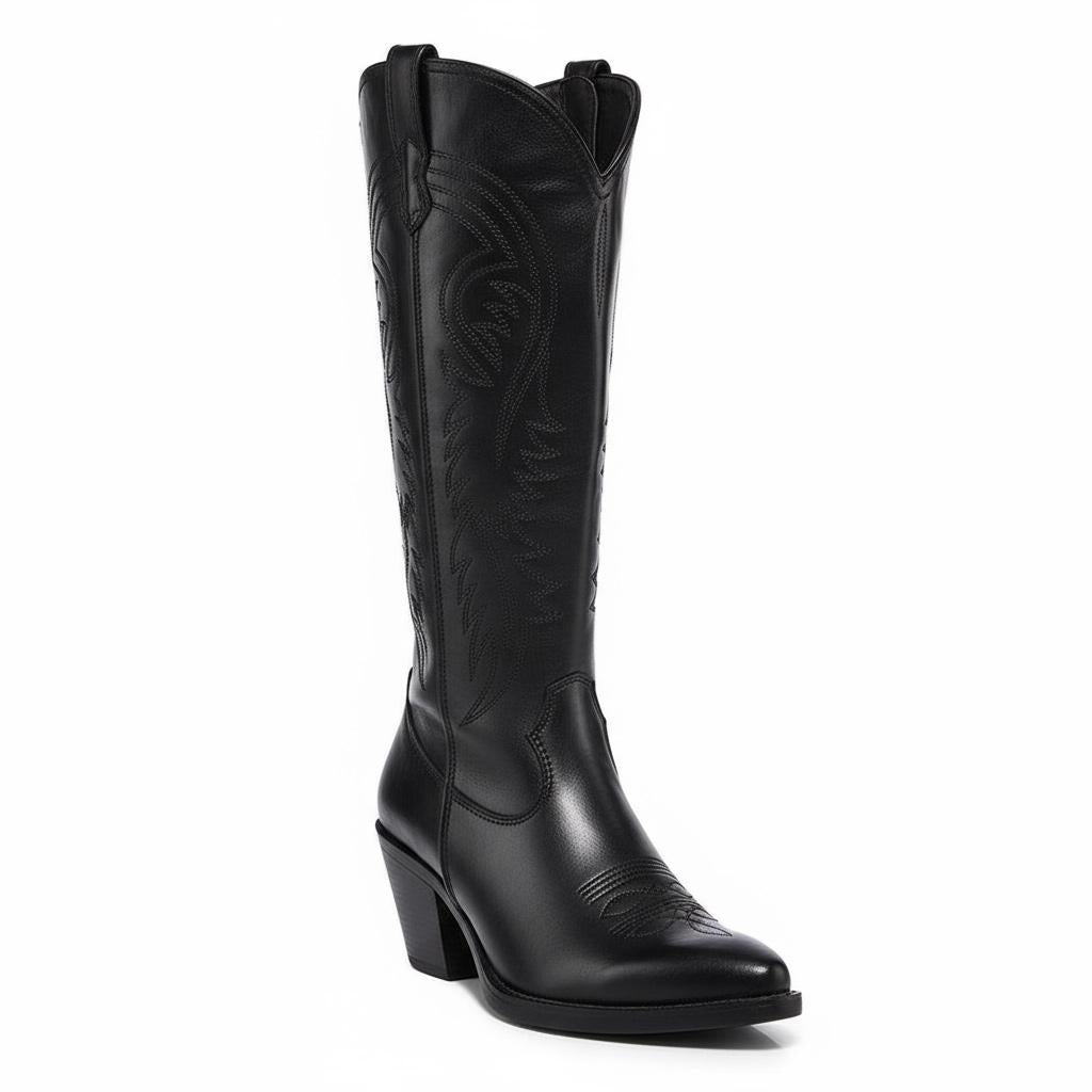 Tuhoomall Western Cowboy Boots, Chunky Block Heel, Embroidered Design, Mid Calf Length, Fashion Casual, Perfect for Performances and Everyday Wear Tuhoomall