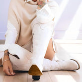 Tuhoomall Western Style Knee High Boots for Women with Floral Embroidery, Adjustable Buckle, and Rubber Sole for Casual Spring, Fall, and Winter Wear