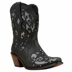 Tuhoomall Colorful Plaid Short Ankle Boots for Women, Chunky 5cm Heel, Slip-On Design, Stylish Sparkling Embellishments, All-Season Comfort