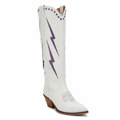 Tuhoomall Western Cowgirl Mid Calf Boots with Chunky Heel, Pointed Toe, Embroidered Design, Slip-On Style for Fashionable Casual Wear