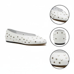 Tuhoomall Comfortable Almond Toe Flats with Studs for Fashion, Office, and Casual Outings - Durable Leather Upper and Easy Slip-On Design