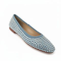 Tuhoomall Comfortable Slip-On Flats for Women - Suede and Denim Upper with Rhinestone Details - Perfect for Fashion Casual, Work, and Parties - Spring/Summer Wear