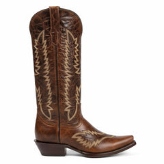 Tuhoomall Western Mid Calf Boots for Women, Retro Snip-Toe Chunky Heel, Embroidered Genuine Leather, Fashion Casual Footwear