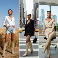 Tuhoomall Rhinestone Western Mid-Calf Boots for Women, Stylish 3.15 in Chunky Heel, Vegan Suede, Perfect for Parties and Performances