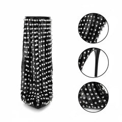 Tuhoomall Ankle Boots with Fringe and Rhinestones for Party Performance, Stylish High Heel, Polka Dot Design, All-Season Wear Tuhoomall