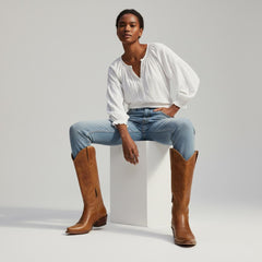 Tuhoomall Western Knee-High Boots for Women, Chunky Heel, Slip-On, Solid Color, Perfect for Parties and Outdoor Events