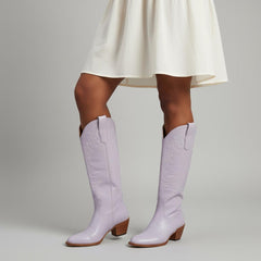 Tuhoomall Western Knee-High Boots, Embroidered Design, Comfortable Rubber Sole, Perfect for Fashion and Travel