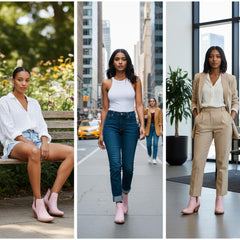 Tuhoomall Stylish Women's Ankle Boots, Chunky 2.36 in Heel, Slip-On Design, Embroidered Details, All-Season Fashion