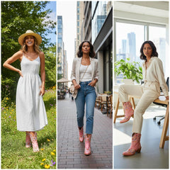 Tuhoomall Stylish Western Ankle Boots with Floral Embroidery, Rubber Sole, Chunky 5cm Heel for Classic and Casual Looks