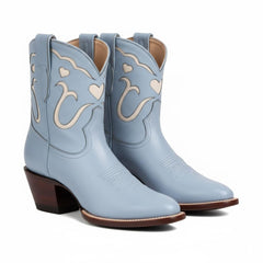 Tuhoomall Fashion Casual Chunky Heel Ankle Booties with Embroidered Hearts, Slip-On Design for All Seasons