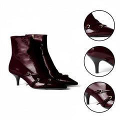 Tuhoomall Fashion Ankle Boots for Women, Comfortable Pointed Toe, Cat Heel with Hardware Buckles, Ideal for Parties and Daily Wear, Casual All-Season Style