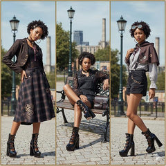 Tuhoomall Gothic High Ankle Boots for Parties and Performances, Thick Sole with Adjustable Strap, Durable Leather, 15.5cm Chunky Heels