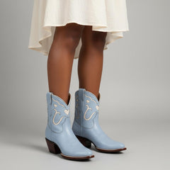 Tuhoomall Fashion Casual Chunky Heel Ankle Booties with Embroidered Hearts, Slip-On Design for All Seasons