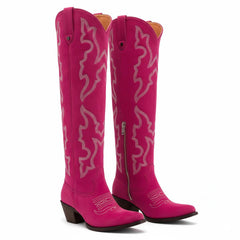 Tuhoomall Western Knee-High Boots for Fashion Casual Style with Embroidered Design and Chunky Heel, Ideal for Ranch and Outdoor Activities