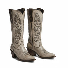 Tuhoomall Retro Studded Mid Calf Boots for Women, Pointed Toe Chunky Heel Slip-On Footwear, Stylish Casual Performance Design Tuhoomall