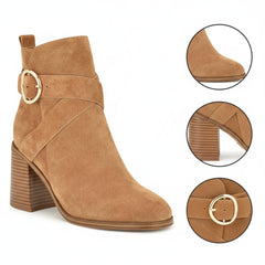 Tuhoomall Fashion Ankle Boots for Women, Comfort Short Booties with Chunky Heels, Casual Office Wear, Adjustable Metal Buckle, Rubber Sole, All-Season Style