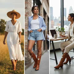 Tuhoomall Western Knee High Boots With Rubber Sole, 5cm Chunky Heel, Embroidered Sweet Pink Hearts For Casual Fashion All Year Round