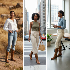 Tuhoomall Western Knee-High Boots for Women, Chunky Heel, Slip-On, Solid Color, Perfect for Parties and Outdoor Events