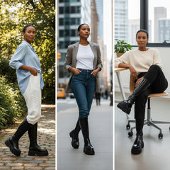 Tuhoomall Comfortable Chunky Heeled Ankle Boots With Elastic Sides For Casual, Work, Party And Everyday Wear