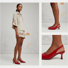 Tuhoomall Comfortable Kitten Heel Slip-On Shoes, Metallic Finish, Fashionable for Work and Travel, Made with Genuine Leather, Perfect for Spring and Summer