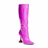 Tuhoomall Iridescent Mid Calf Stiletto Heeled Boots for Parties and Performances, Fashionable Vegan Leather, Pointed Toe, Easy Slip-On, 9.5cm Height Tuhoomall
