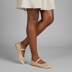 Tuhoomall Comfortable Rhinestone Ballet Flats for Women - Casual Blue Mesh Slip-On Shoes with Low Heel and Round Toe