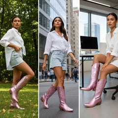 Tuhoomall Western Chunky Heel Women's Cowboy Boots, Comfortable Slip-On, Retro Embroidered Design, Non-Slip Sole for Travel and Casual Wear