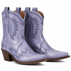 Tuhoomall Metallic Western Ankle Boots for Women - Stylish Slip-On Design with Embroidered Floral Pattern, Casual All-Season Footwear